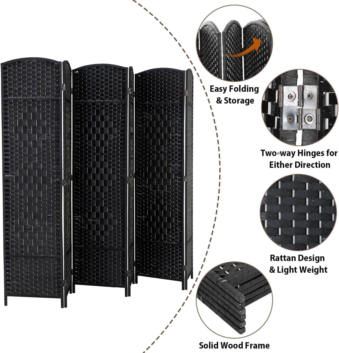 Portable Folding Room Divider Partition 6 Panel Privacy Screen