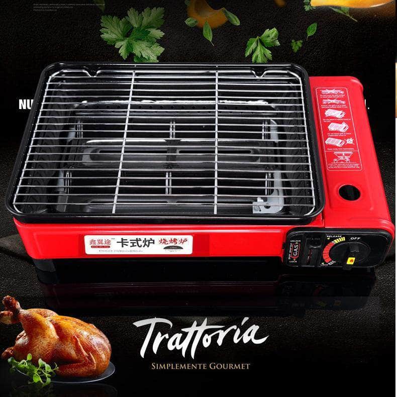 Portable Gas Stove Burner Butane Bbq Camping Gas Cooker With Non Stick Plate Orange