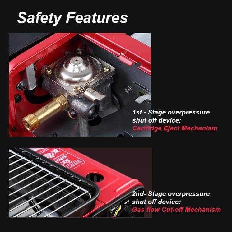 Portable Gas Stove Burner Butane Bbq Camping Gas Cooker With Non Stick Plate Orange