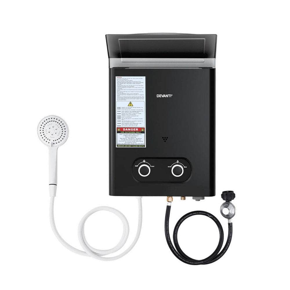 Portable Toilets & Showers - Portable Gas Water Heater 6L/Min Lpg System Black
