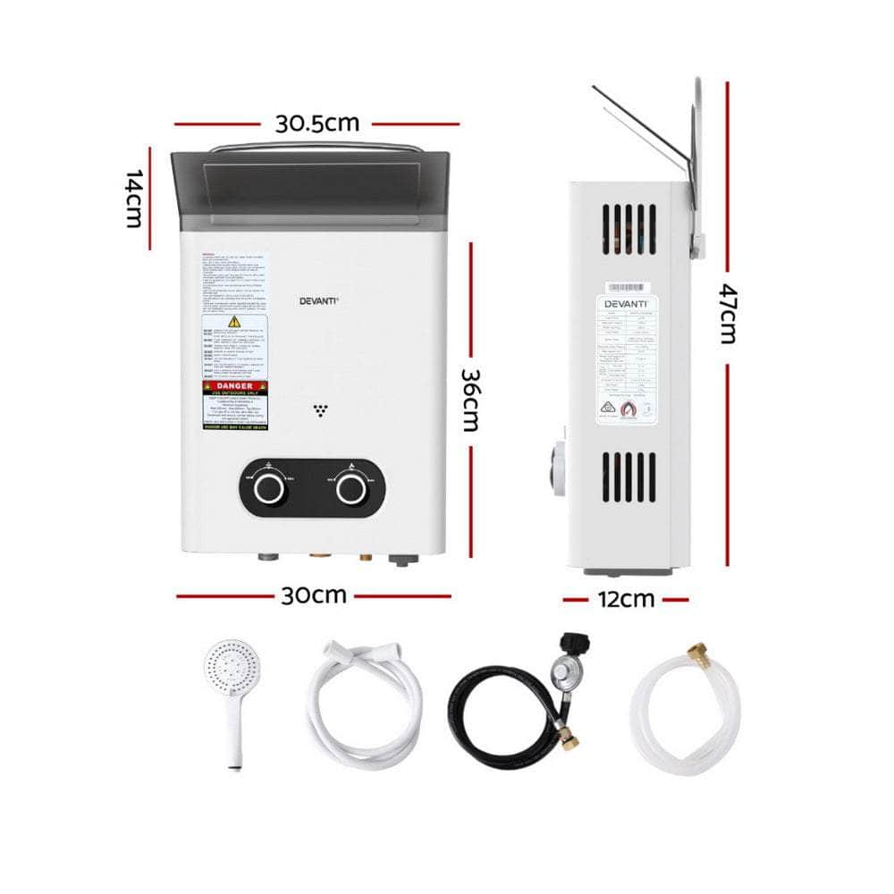 White colour - Portable Gas Water Heater 6Lpm Outdoor Camping Shower White