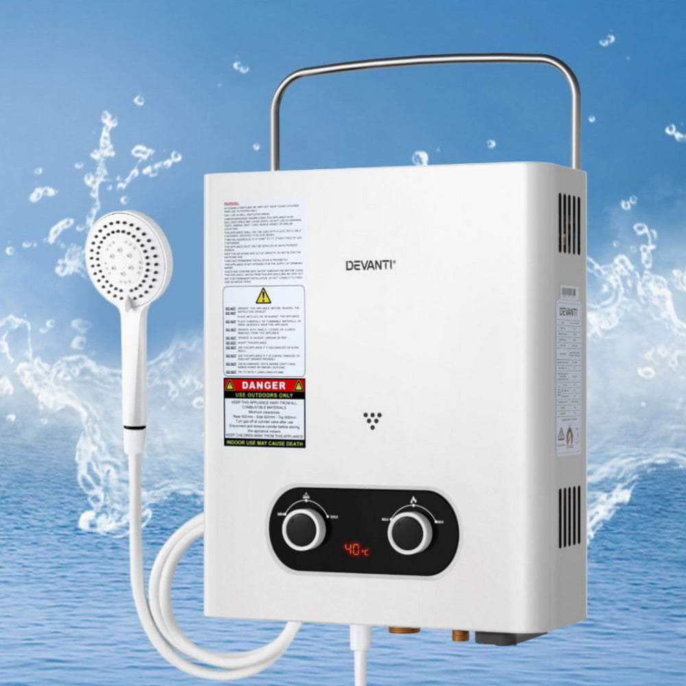 Portable Gas Water Heater 6Lpm Outdoor Camping Shower White, White colour