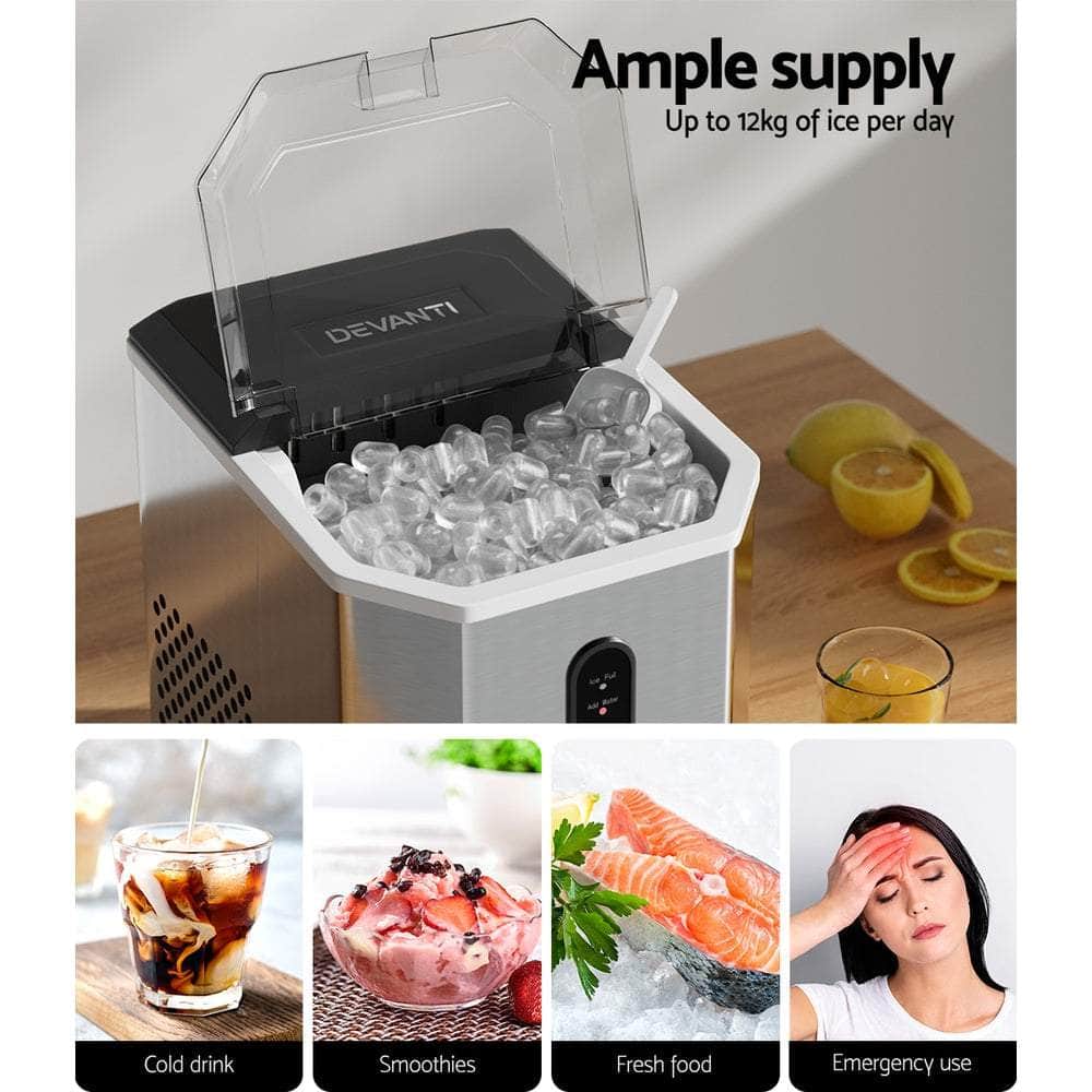 Portable Ice Maker Machine Ice Cube 12Kg Bar Countertop Stainless Steel