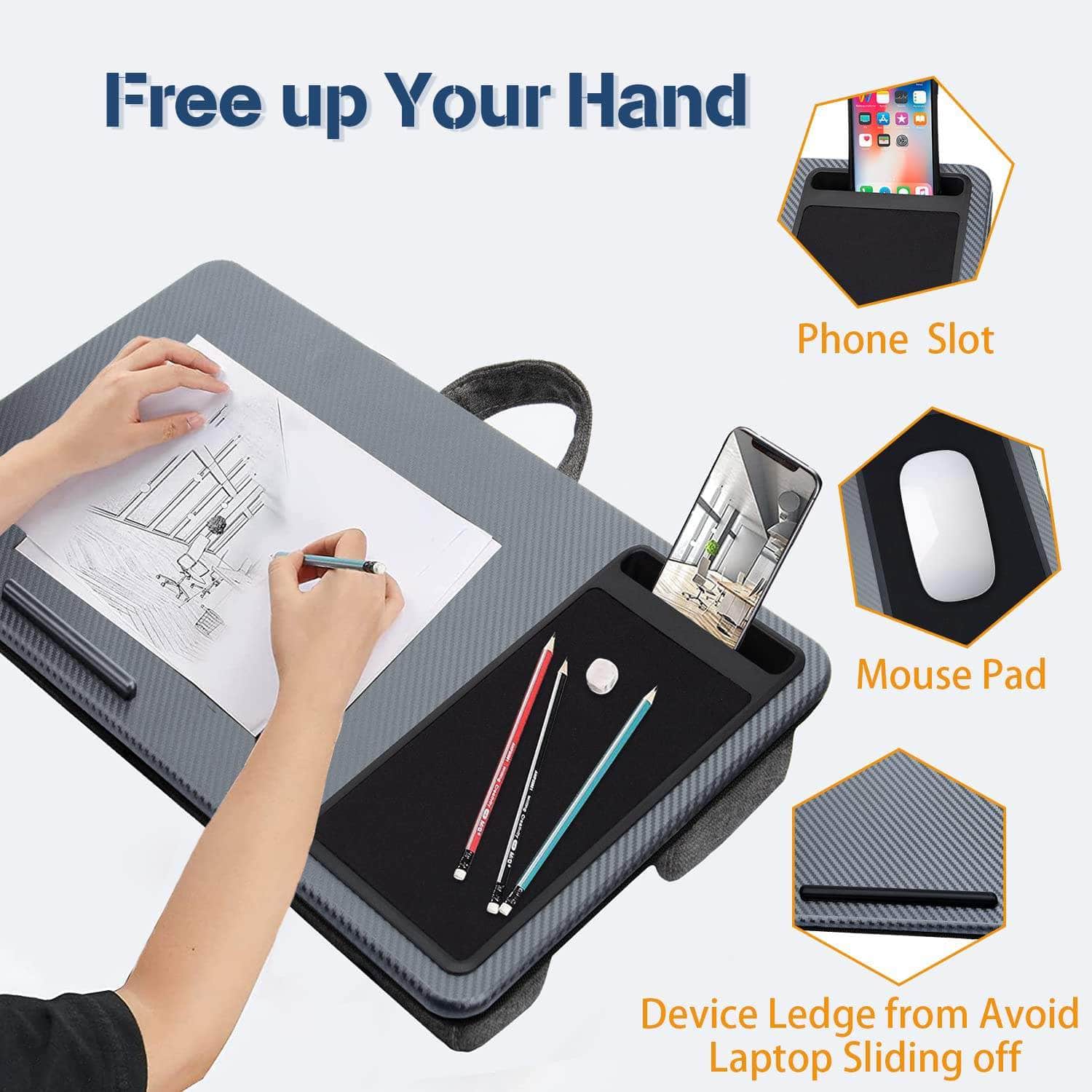 Portable Laptop Desk With Device Ledge, Mouse Pad, And Phone Holder (Silver, 40Cm)