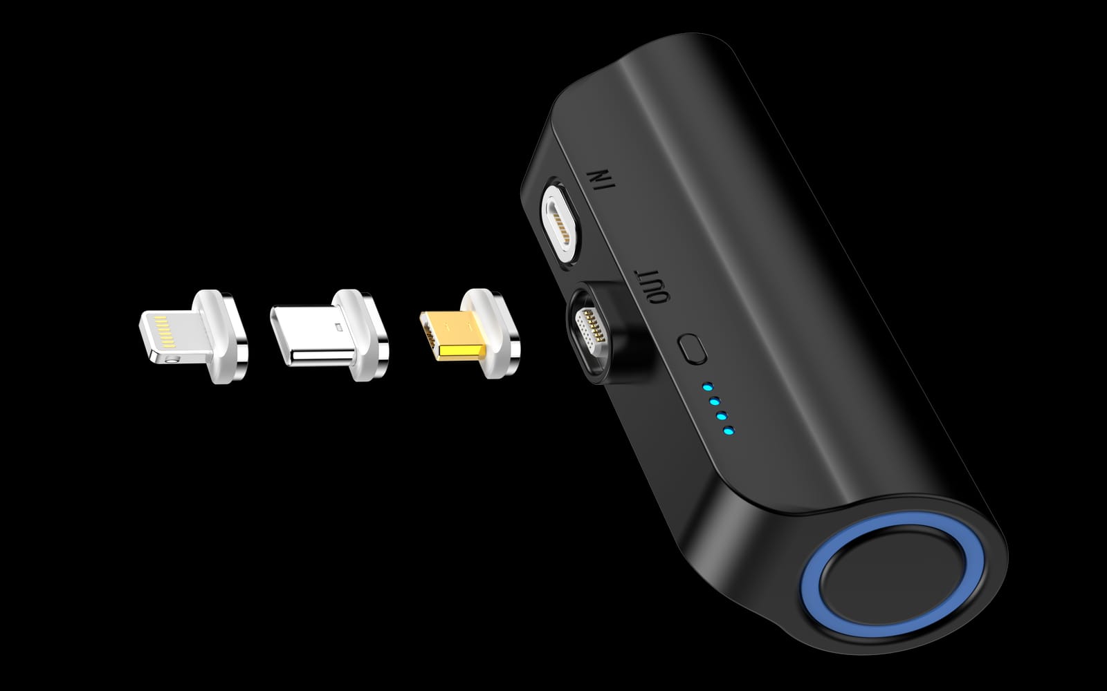 B660-Bk 3000Mah Mini Power Bank With 3 Magnetic Connectors (Black), Power Banks & Chargers