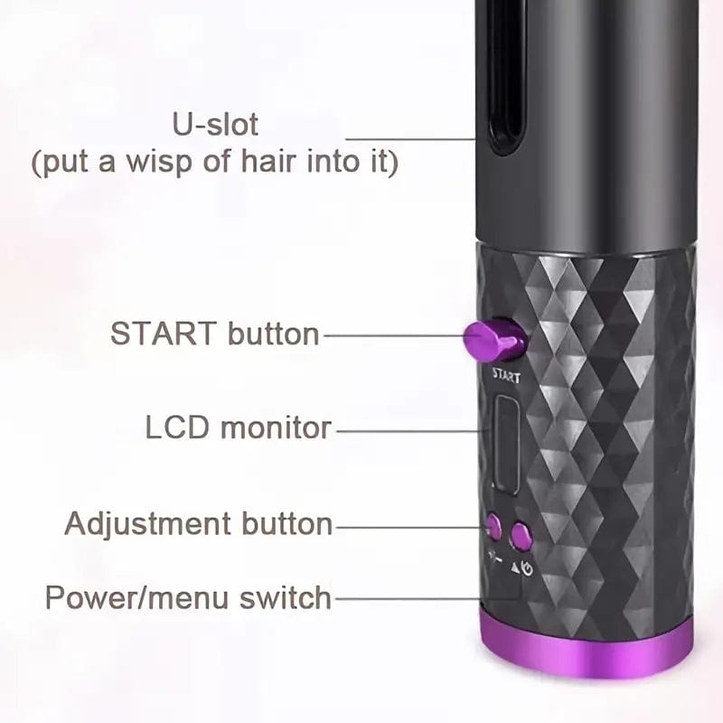 Portable Wireless Hair Curler with LCD Display and Ceramic Rotary, Rechargeable and Suitable for Dry, Normal, and Oily Hair