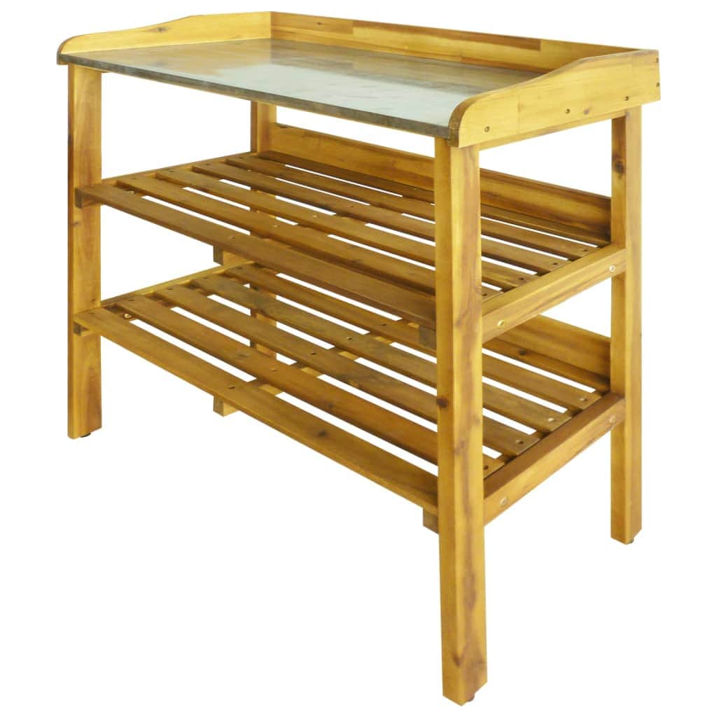 Potting Bench with 2 Shelves Solid Acacia Wood and Zinc - Simple deals