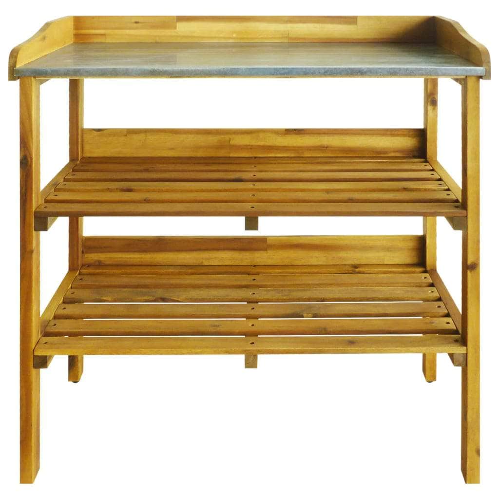 Potting Bench with 2 Shelves Solid Acacia Wood and Zinc - Simple deals