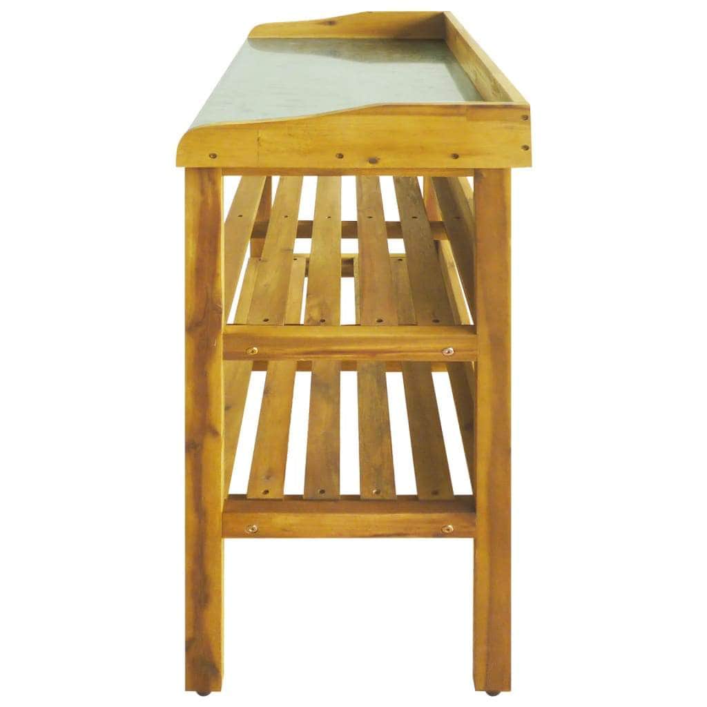 Potting Bench with 2 Shelves Solid Acacia Wood and Zinc - Simple deals