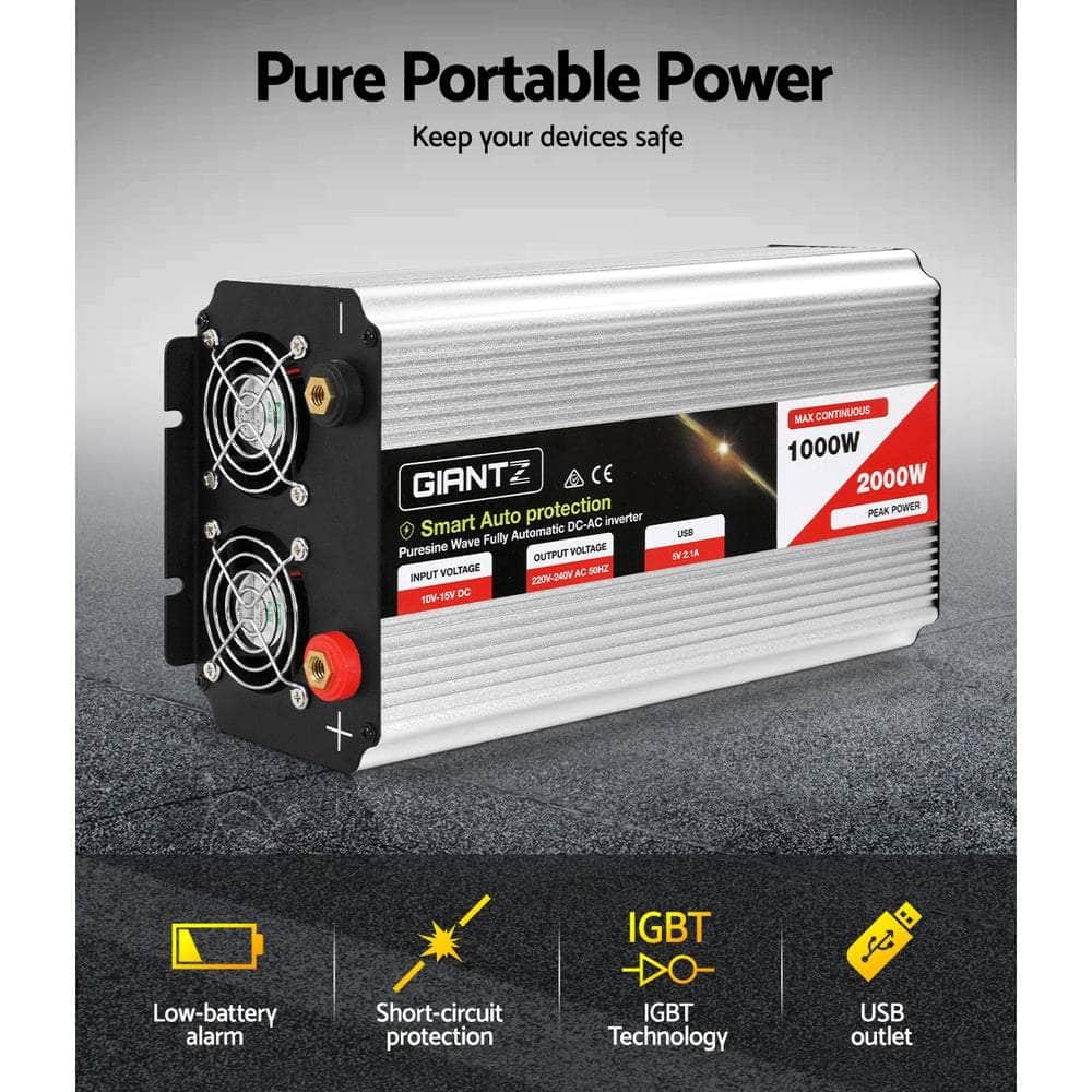 Power Inverter 1000W Or 2000W Pure Sine Wave 12V-240V Camping Boat Caravan