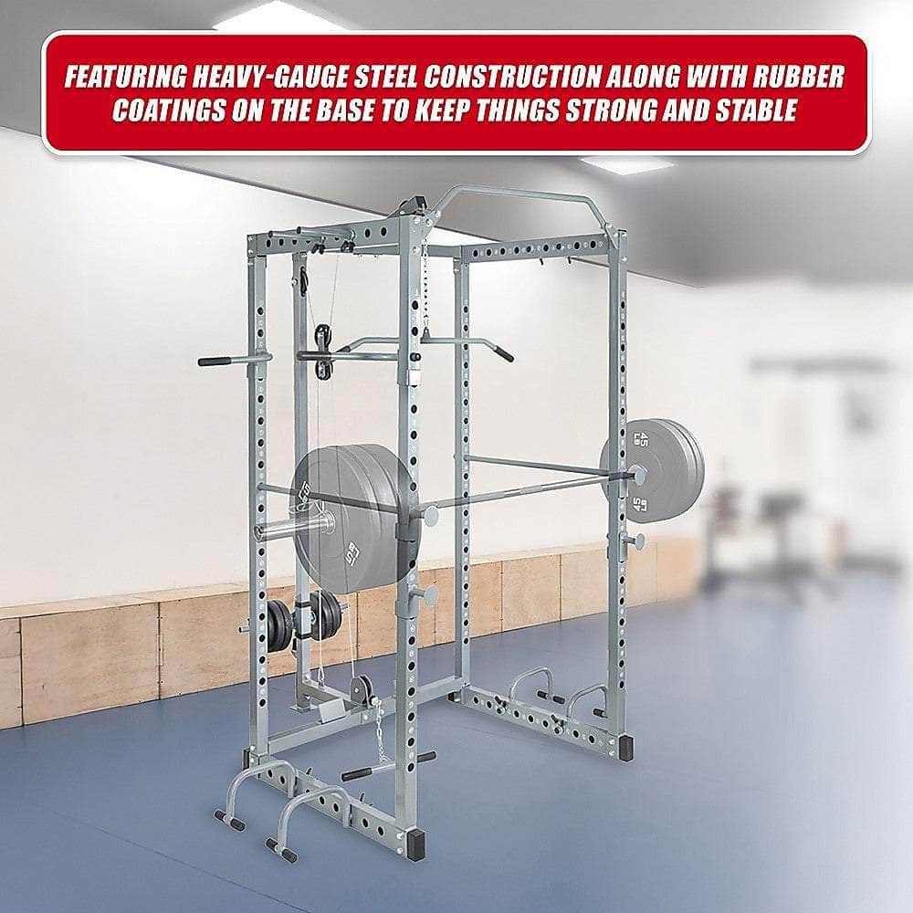 Power Rack Squat Cage Stands W Lat Pulldown Home Gym