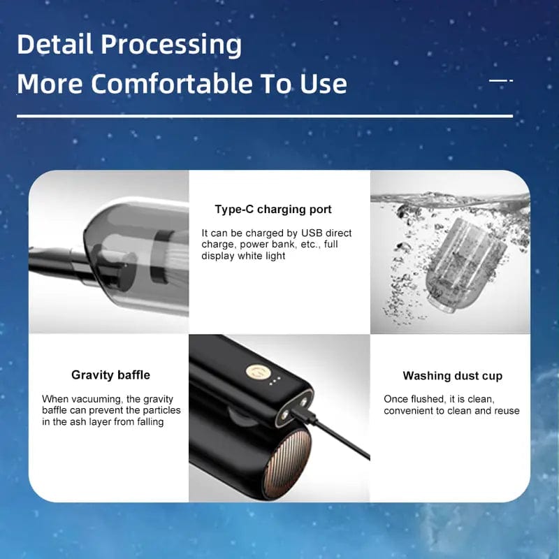 Powerful 1pc Wireless Car Vacuum Cleaner with 180° Folding, Strong Suction, LED Light, and Rechargeable Battery