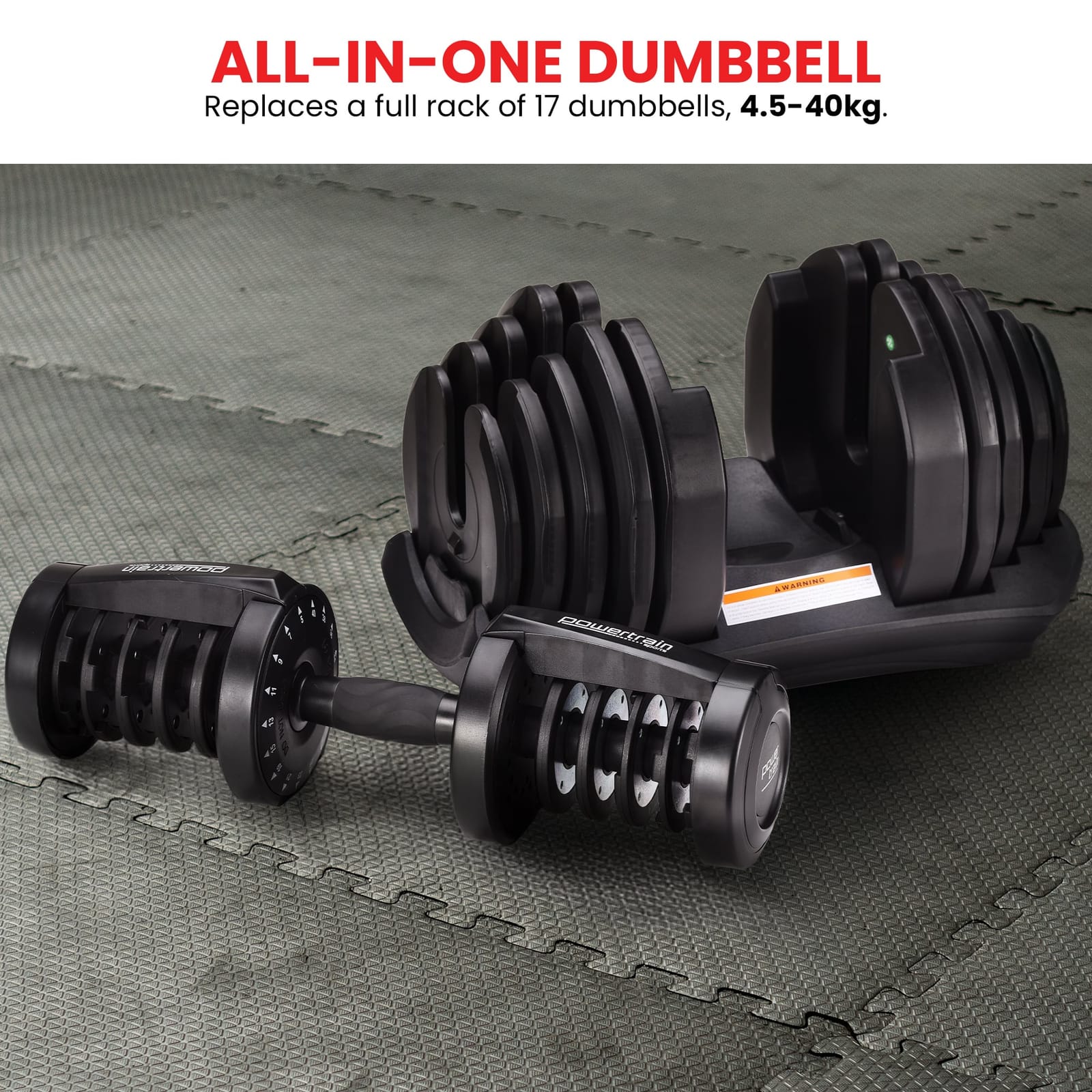 Adjustable Dumbbell 40kg Powertrain Home Gym | Simpledeals