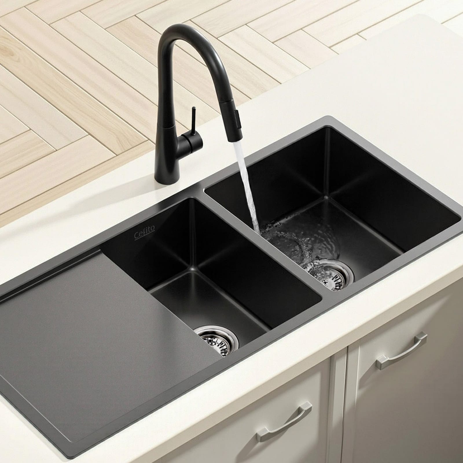 Premium 100x45cm Stainless Steel Kitchen Sink with Pull-Out Mixer Tap - Steel finish - photo 9