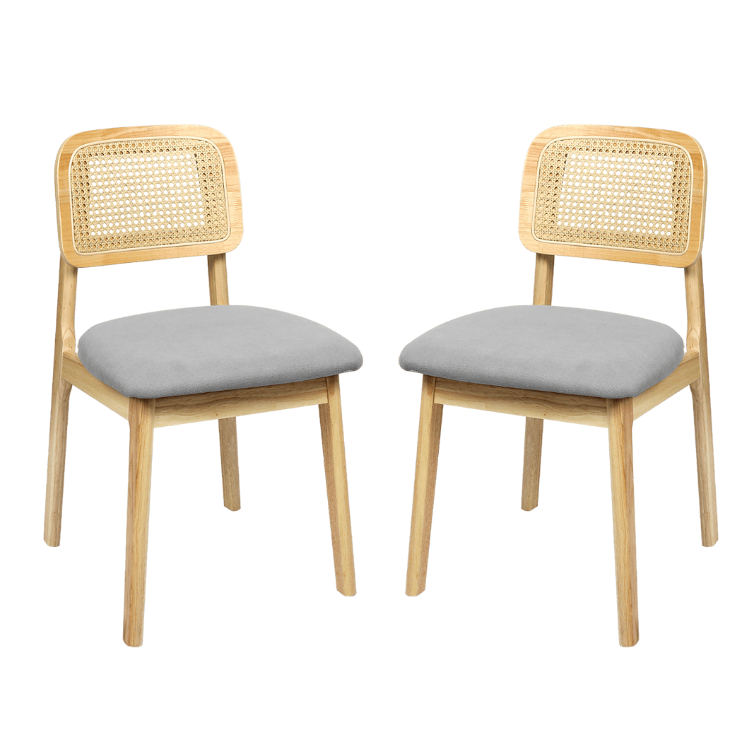 Premium 2x Dining Chair Wood Rattan Armless Natural  Foldable