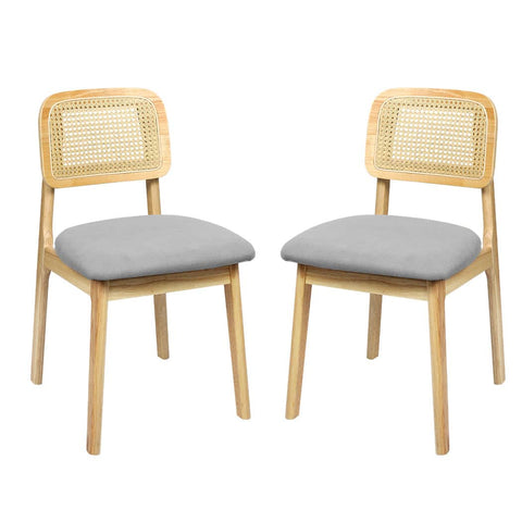 Premium 2x Dining Chair Wood Rattan Armless Natural  Foldable