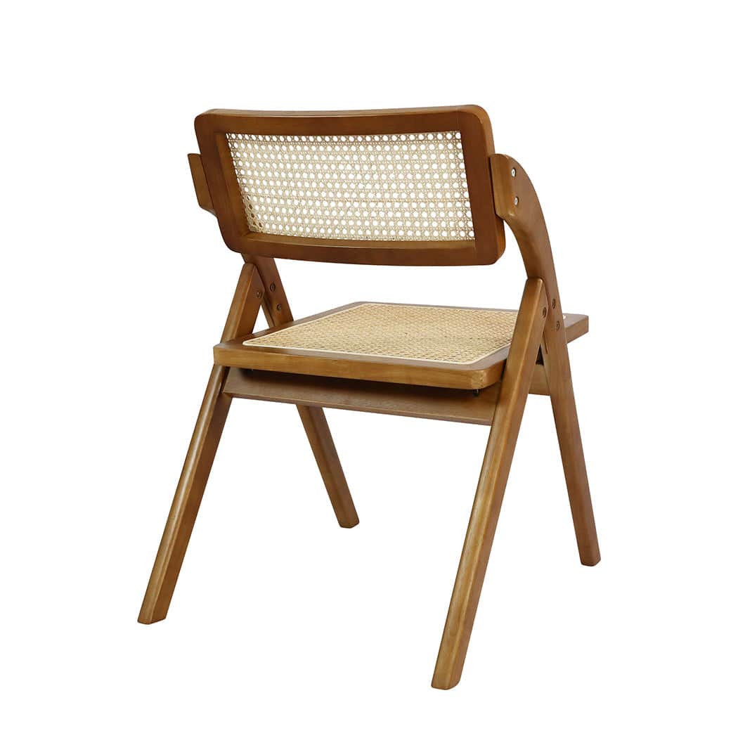 Premium 2X Foldable Rattan Dining Chairs Walnut  Wood Finish