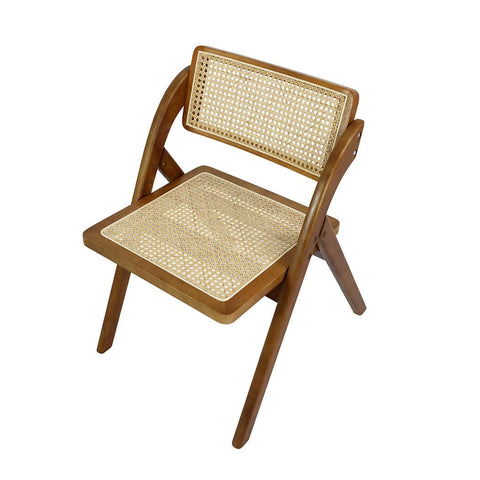 Premium 2X Foldable Rattan Dining Chairs Walnut  Wood Finish