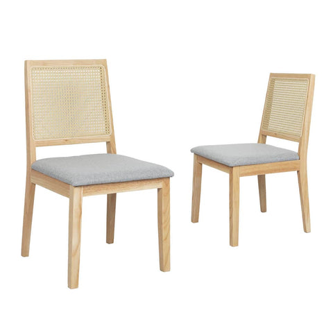 Premium 2x Rattan Dining Chair Solid Wood Lounge  Scandi Inspired