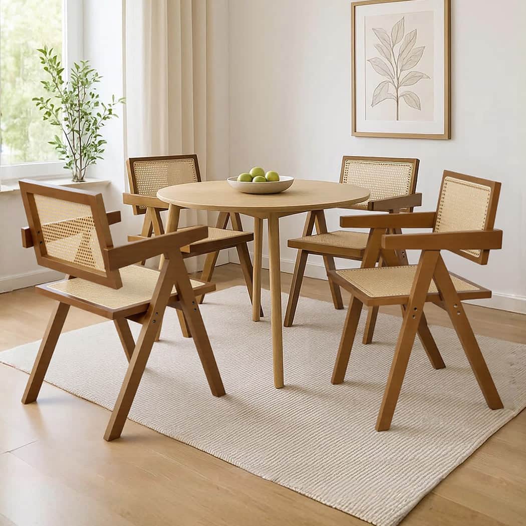 Premium 4x Walnut Wicker Armchair Dining Chair  Multipurpose Use