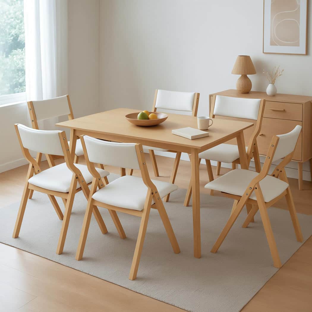 Premium 6x Dining Chairs Foldable PU Beige  Scandi Inspired Design