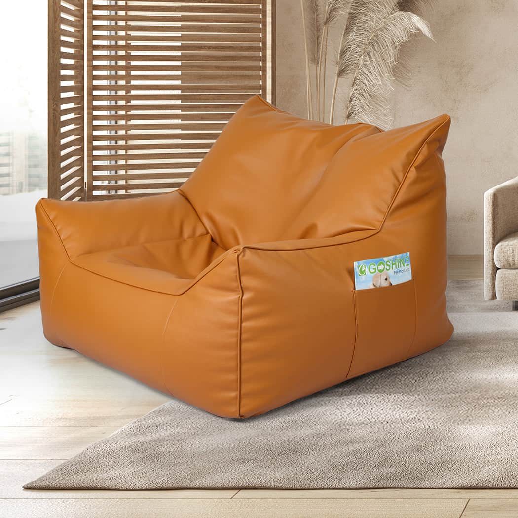 Premium Bean Bag Chair Cover PU Indoor Brown  Premium Quality Build