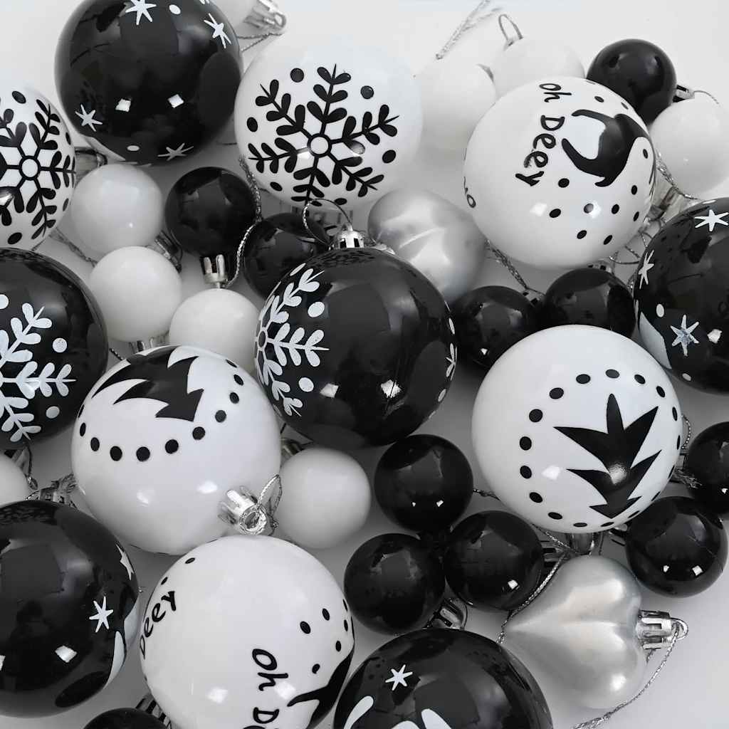 Premium Christmas Bauble Set 40 pcs Black and White - High Quality