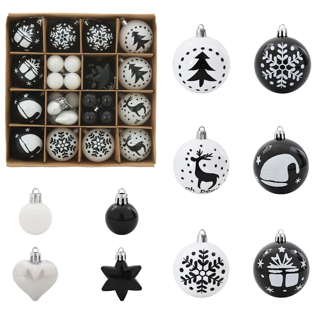 Premium Christmas Bauble Set 40 pcs Black and White - High Quality