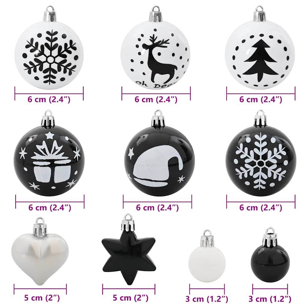 Premium Christmas Bauble Set 40 pcs Black and White - High Quality