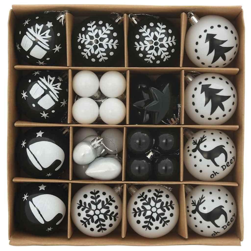 Premium Christmas Bauble Set 40 pcs Black and White - High Quality
