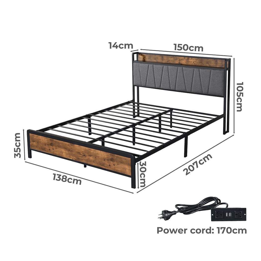 Premium Double Bed Frame Tufted Headboard USB Charge  High Back