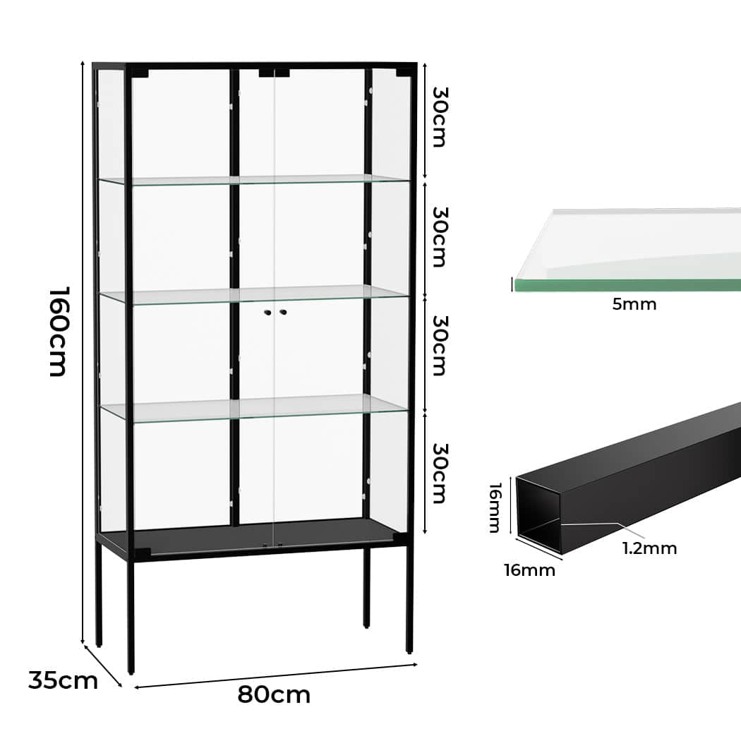 Premium Glass Display Cabinet Steel 4 Tier 160cm  Space-Saving Design
