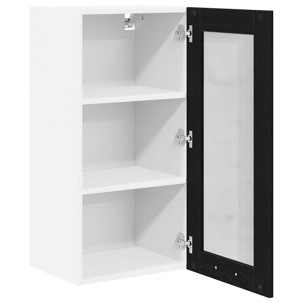 Black colour - Premium Hanging Cabinet with Shelf Riga 2 pcs Black Oak - Designer