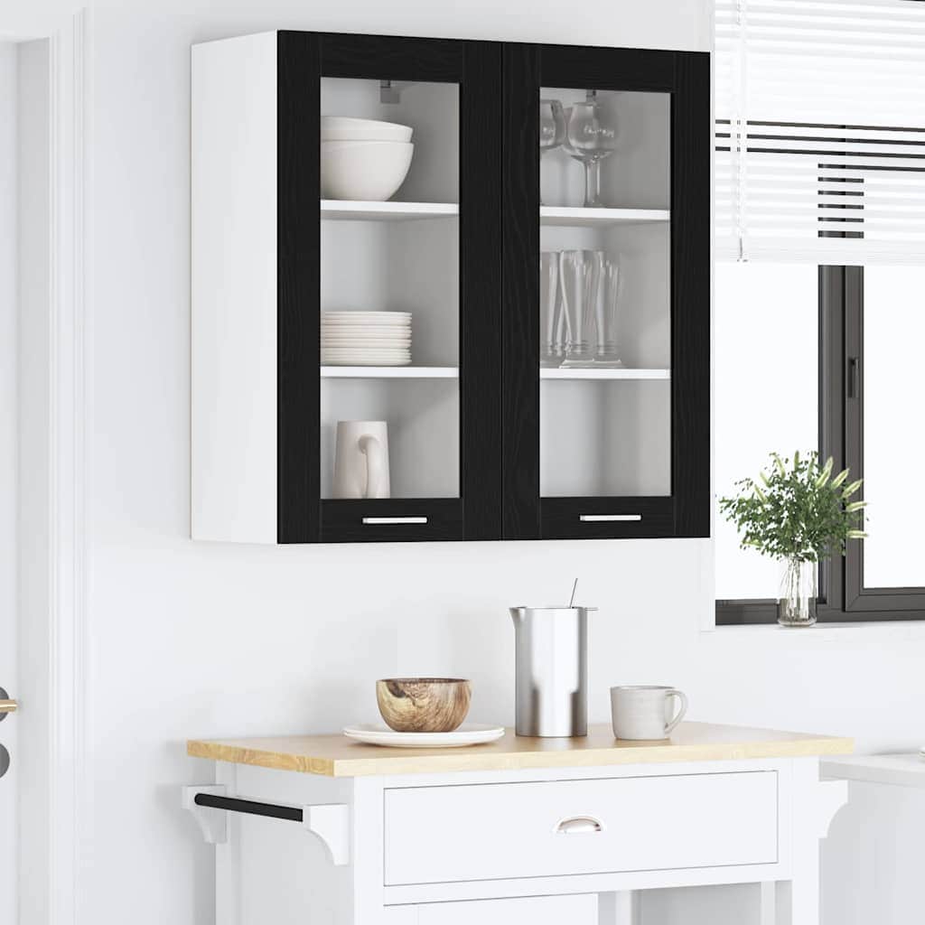 4vty - Premium Hanging Cabinet with Shelf Riga 2 pcs Black Oak - Designer