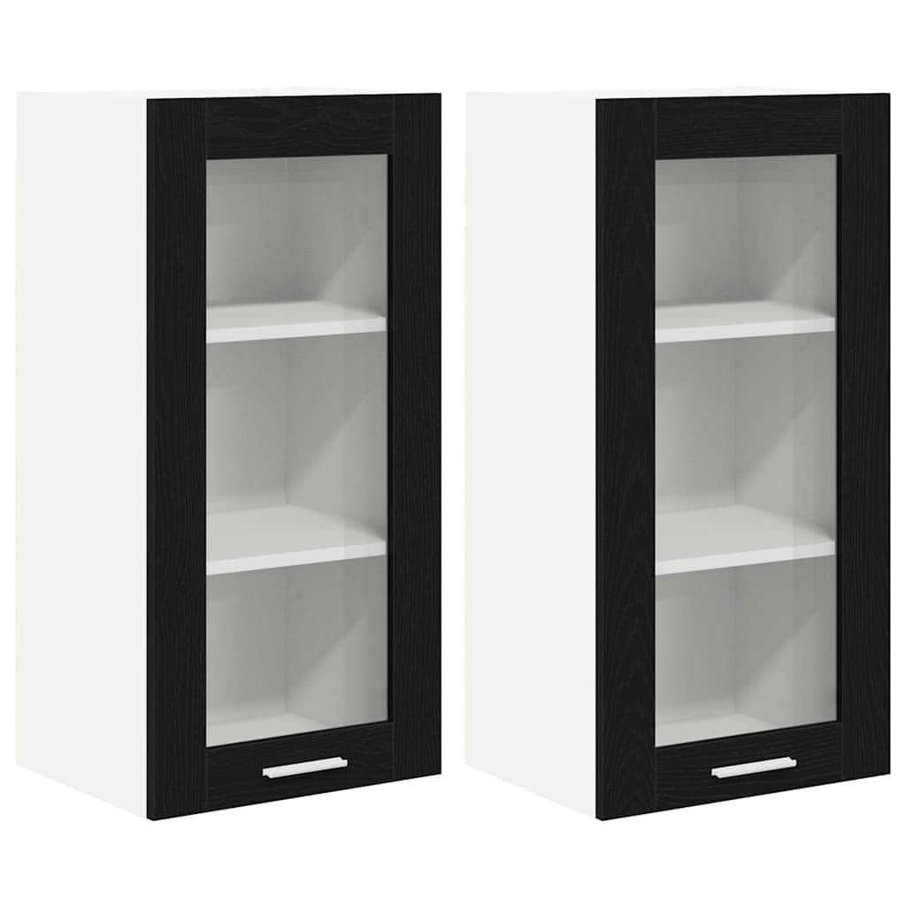 2 Pcs - Premium Hanging Cabinet with Shelf Riga 2 pcs Black Oak - Designer