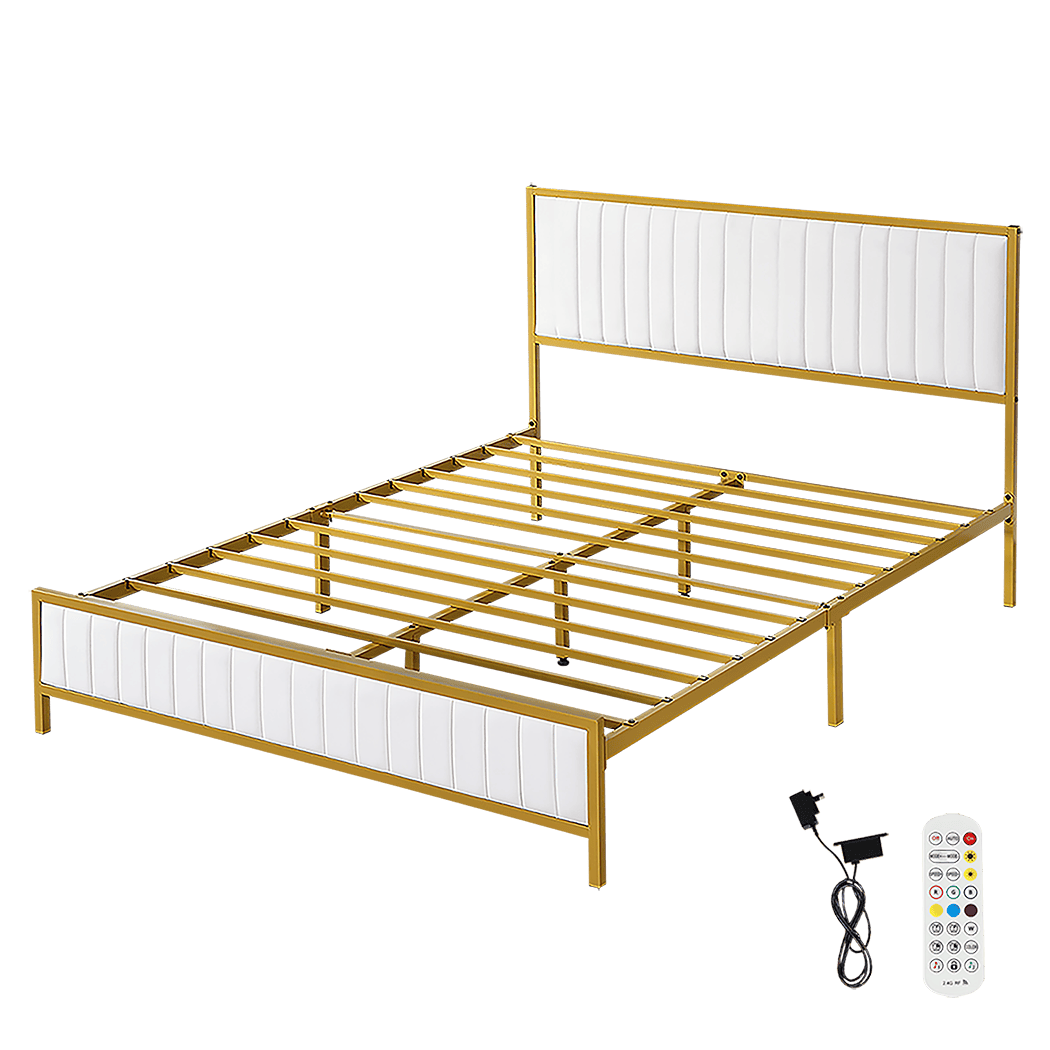 Premium Metal Bed Frame Under Bed Storage Double Beige  Durable Frame