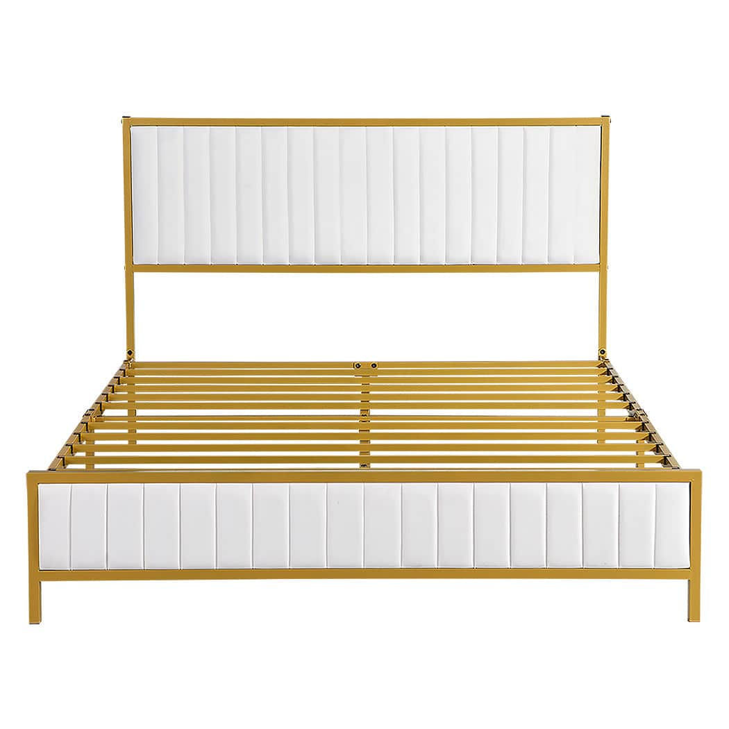 Premium Metal Bed Frame Under Bed Storage Double Beige  Durable Frame