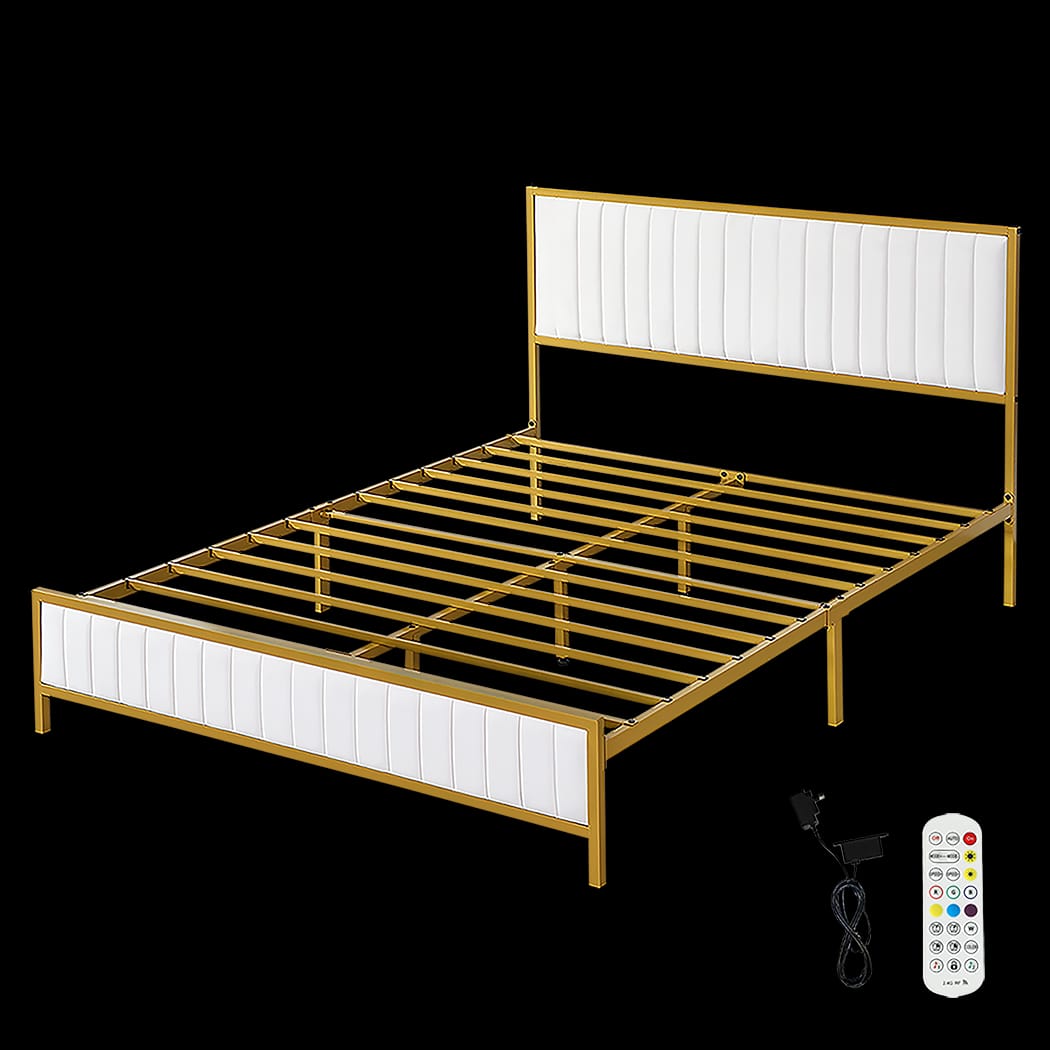 Metal Bed Frame With Under Bed Storage Double Beige Mattress Base | Premium Durable