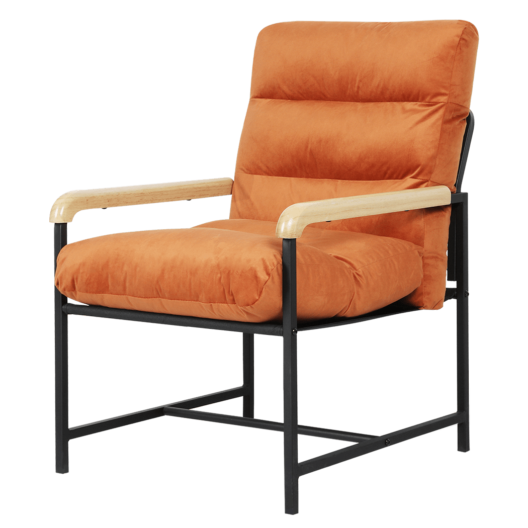 Premium Metal Framed Lounge Chair Velvet in Orange  High Back Support