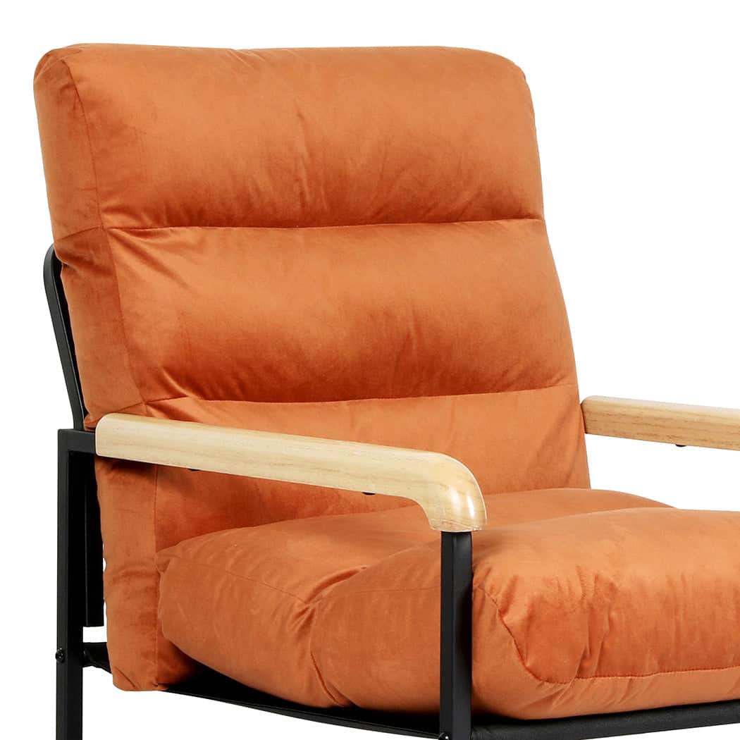 Premium Metal Framed Lounge Chair Velvet in Orange  High Back Support