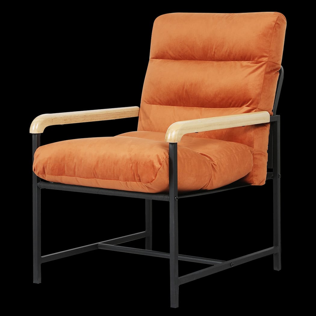 Premium Metal Framed Lounge Chair Velvet in Orange  High Back Support, Metal finish
