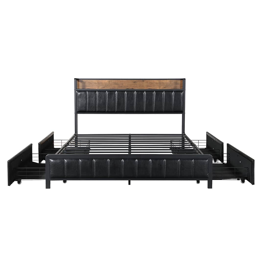 Premium Queen Bed Frame PU 4 Drawer USB Charge  Premium Quality Build