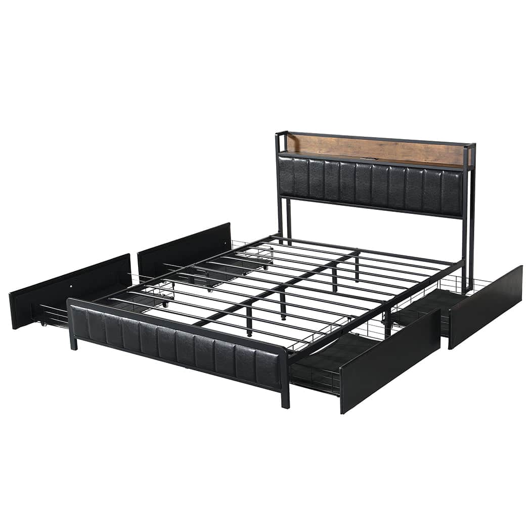 Premium Queen Bed Frame PU 4 Drawer USB Charge  Premium Quality Build