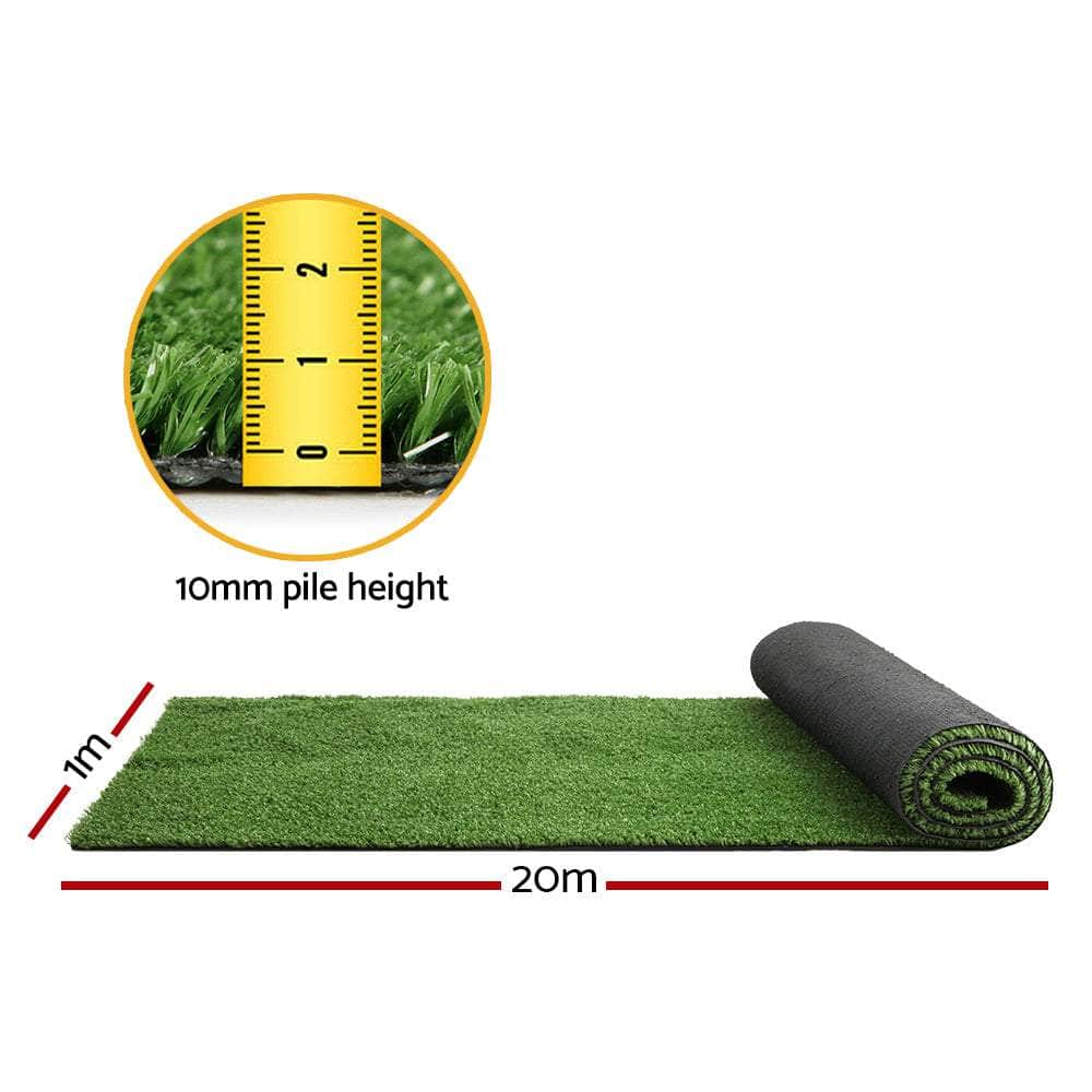 Primeturf Synthetic 10mm 1mx20m 20sqm Artificial Grass Fake Turf Olive Plants Plastic Lawn