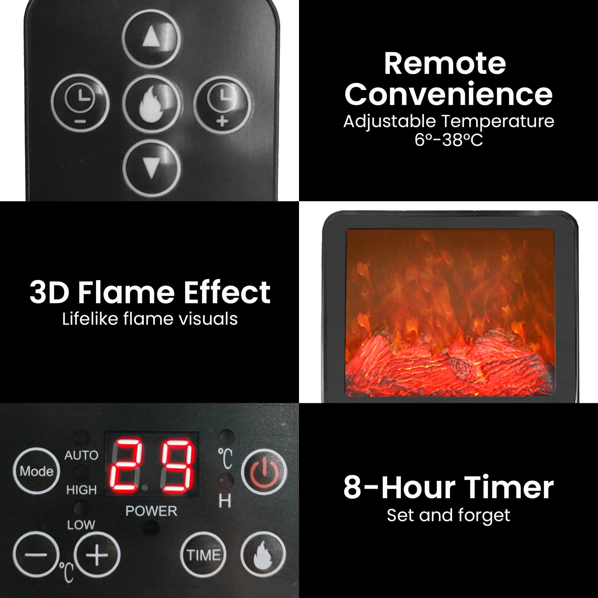 Pronti 2000W 3D Fire PTC Electric Portable Room Heater Space Warmer