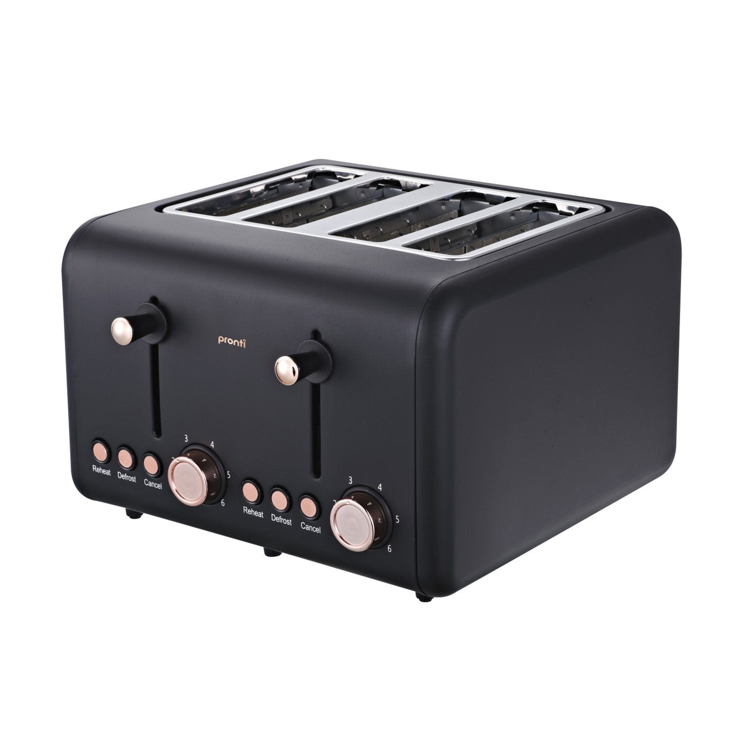 drop1 - Pronti 4 Slice Toaster Rose Trim Collection - Black