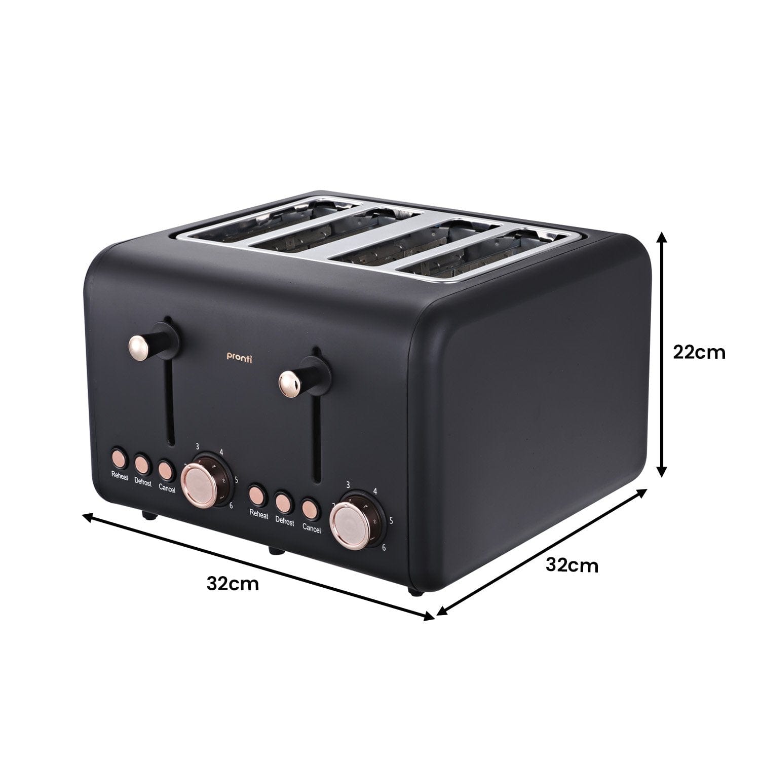 Pronti 4 Slice Toaster Rose Trim Collection - Black | drop1