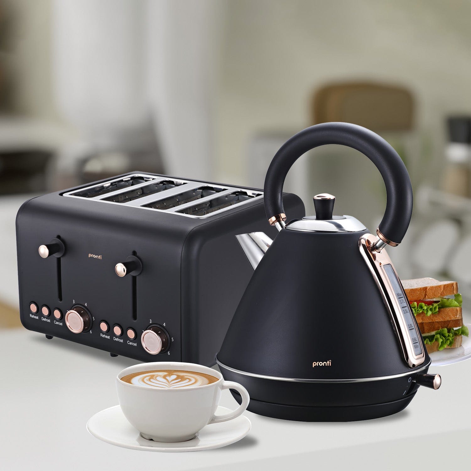 Black colour - Pronti 4 Slice Toaster Rose Trim Collection - Black