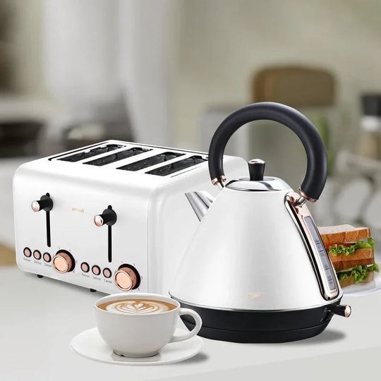 Pronti 4 Slice Toaster Rose Trim Collection - White with drop1