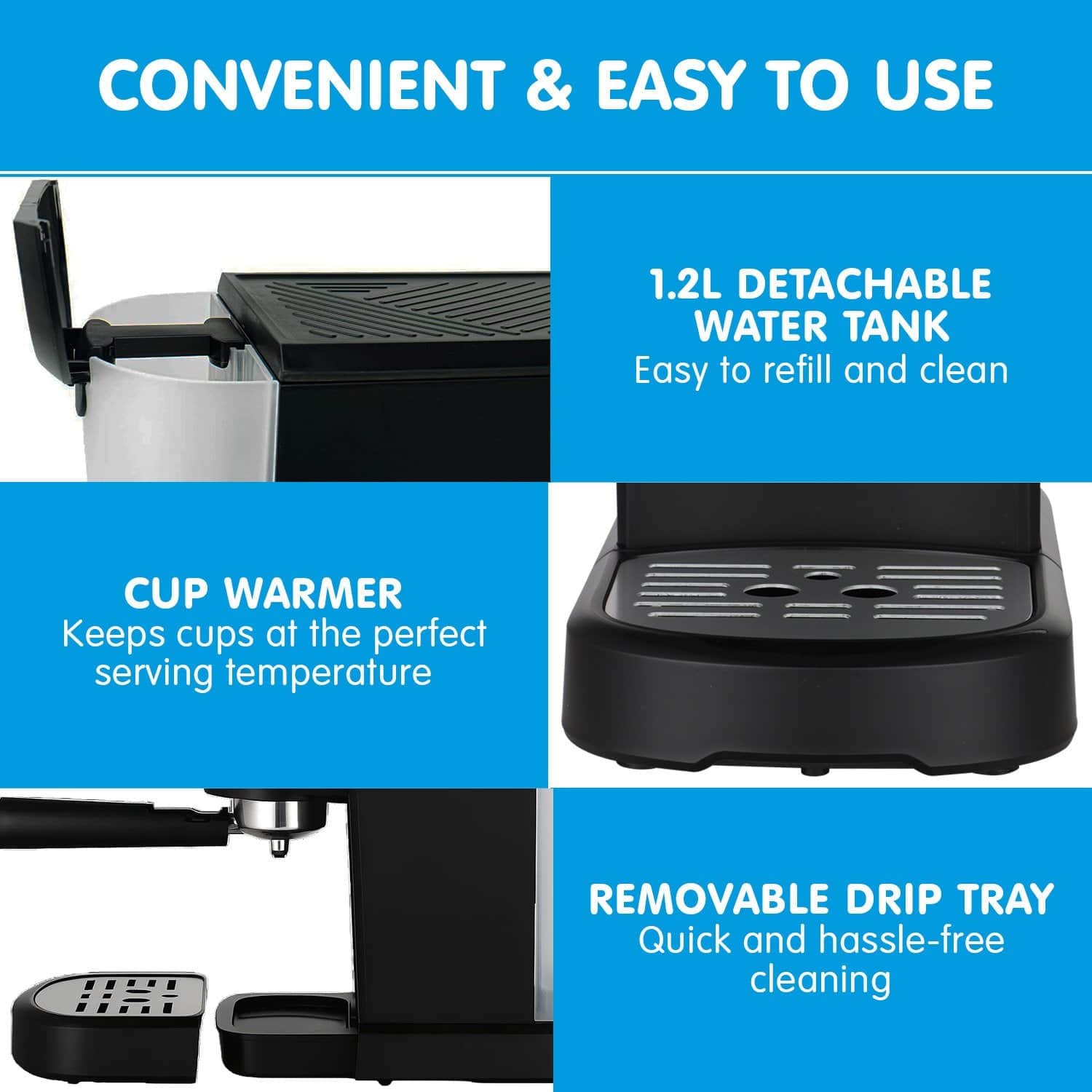 Pronti CM 850D Coffee Machine 20 Bar Espresso Maker with Milk Frother and 1.25L Tank